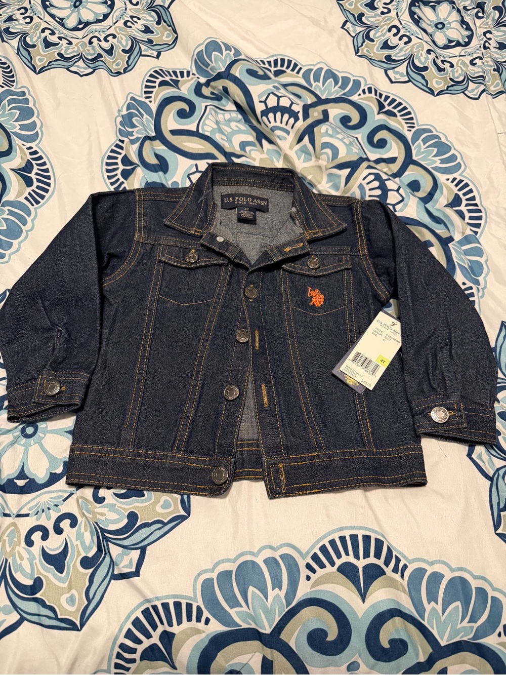 U.S. Polo Assn. Kids Dark Denim Jacket with Orange Polo Logo
